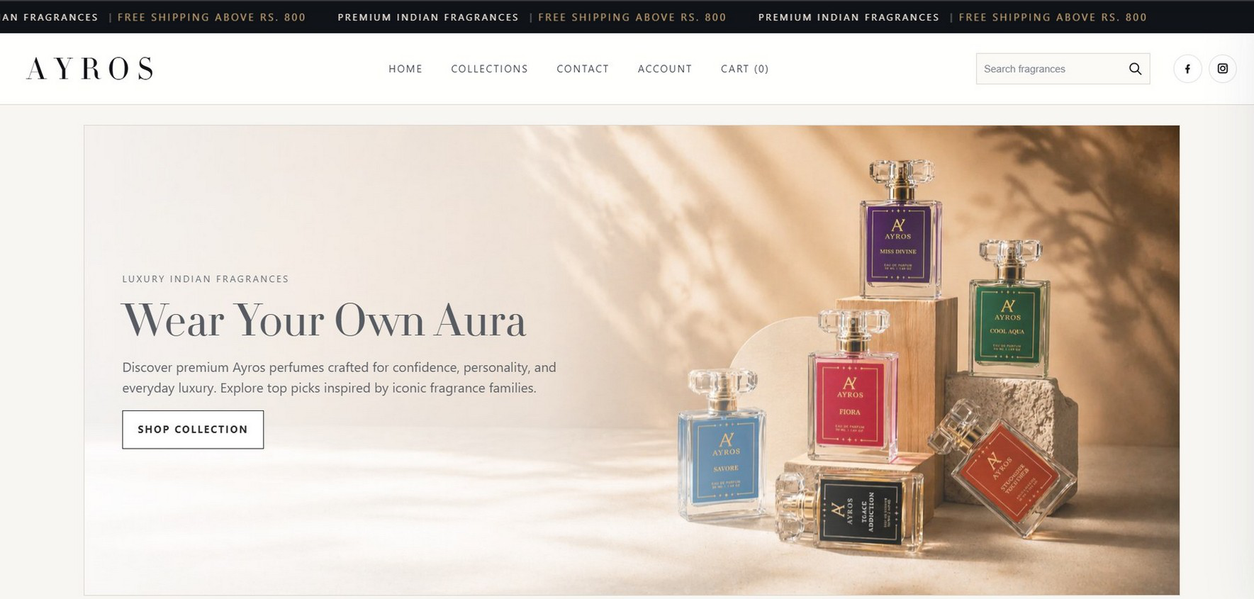 Ayros homepage after redesign — editorial brand-first hero