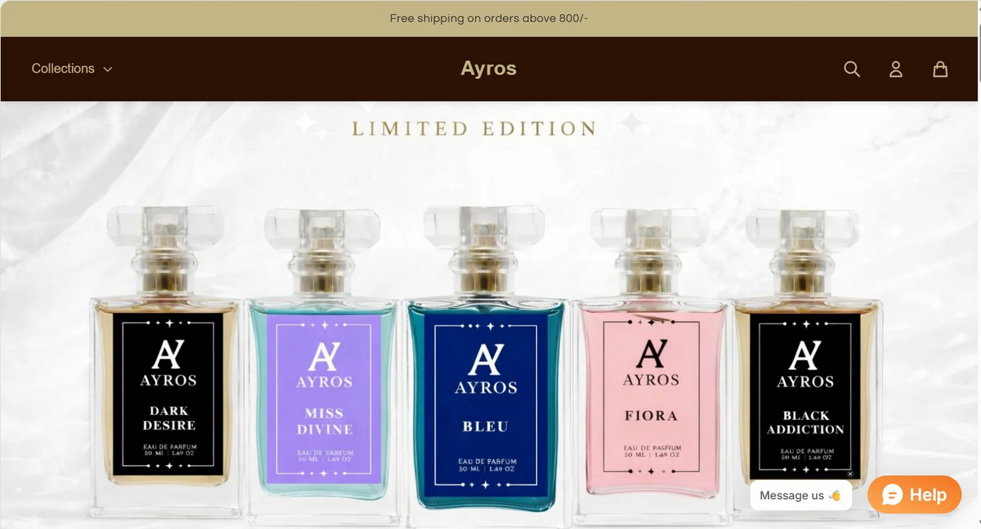 Ayros homepage before redesign — product banner hero