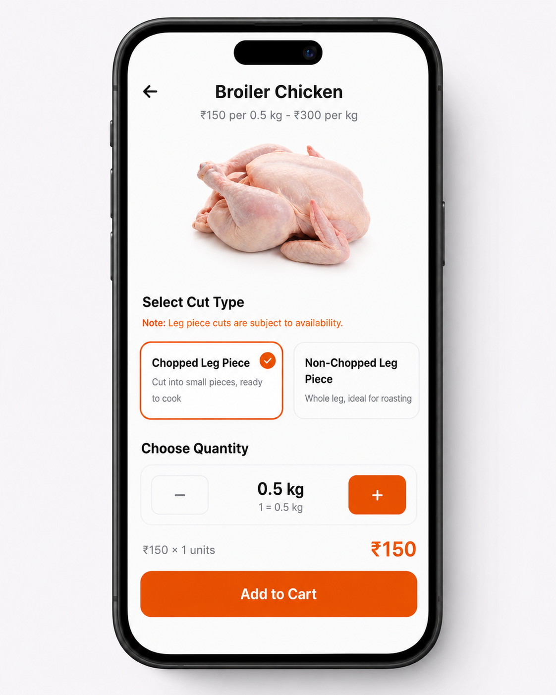 Bedor Express product configuration screen — cut type and quantity selection